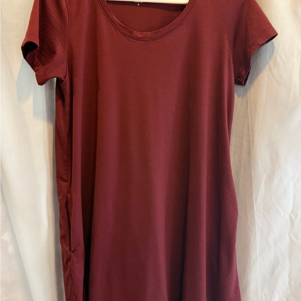 Wool& Maggie Swing Dress- Women's Scoop Neck Short Sleeve Dress - Plum